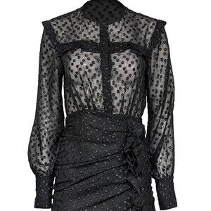 Isabel Marant Ruched, Sheer Polk Dot Cocktail Party Dress (Little Black Dress)